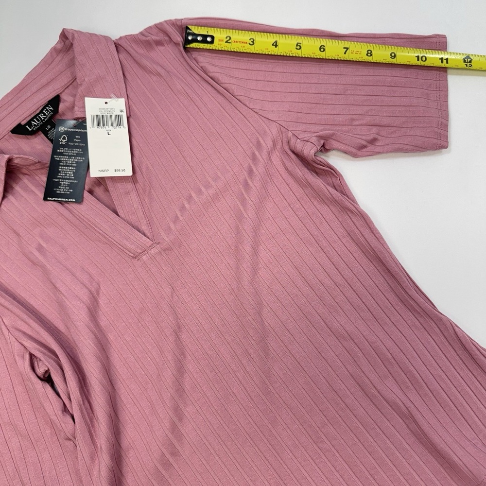 Lauren Ralph Lauren Rose Muave Ribbed Polo Blouse Preppy Office Womens Large NEW - Picture 13 of 13